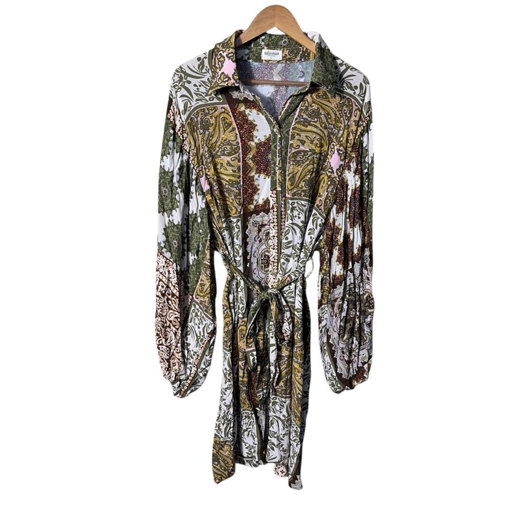Talisman Paisley Long Sleeve Button Front Dress Size Large - Picture 3 of 8